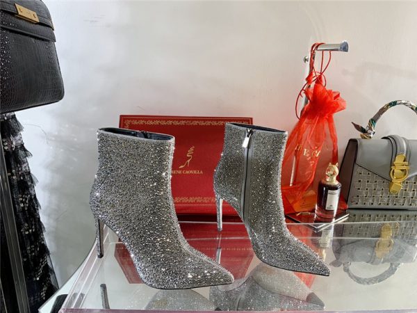 Rene Caovilla drilled pointed high heel boots