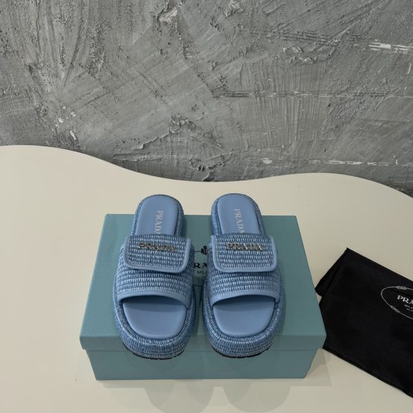 Prada 2024 popular straw series of must-have slippers Blue