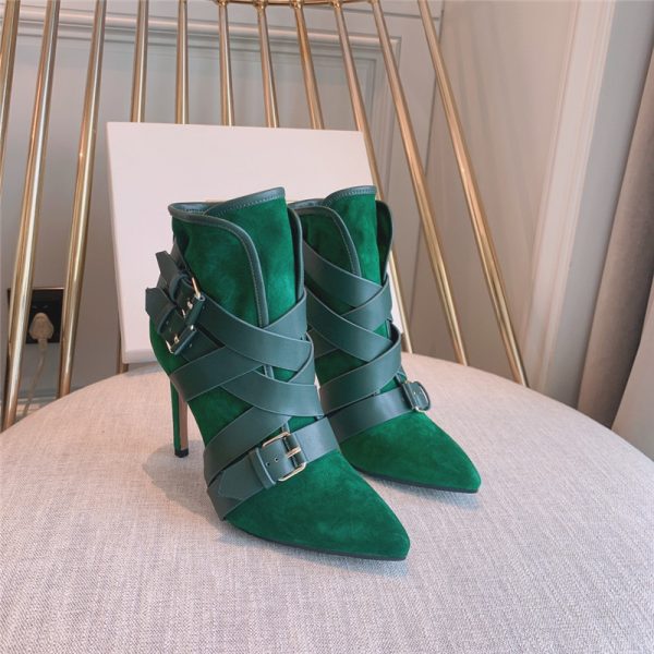 balmain pointed toe belt buckle boots
