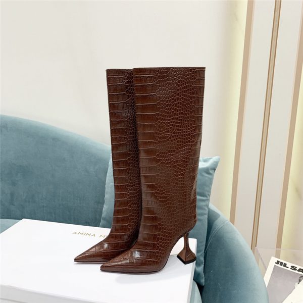 amina muaddi crocodile print boots