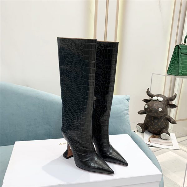 amina muaddi crocodile print boots
