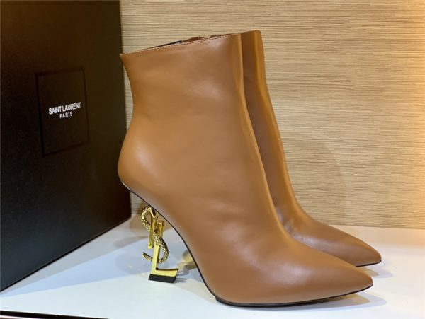 ysl logo letter high heel boots