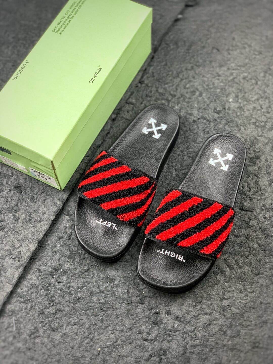 Off white shop flyknit slides