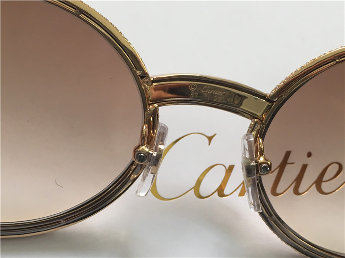 Cartier 7550178 55 22 Full Diamond Wood Sunglasses In Gold Brown