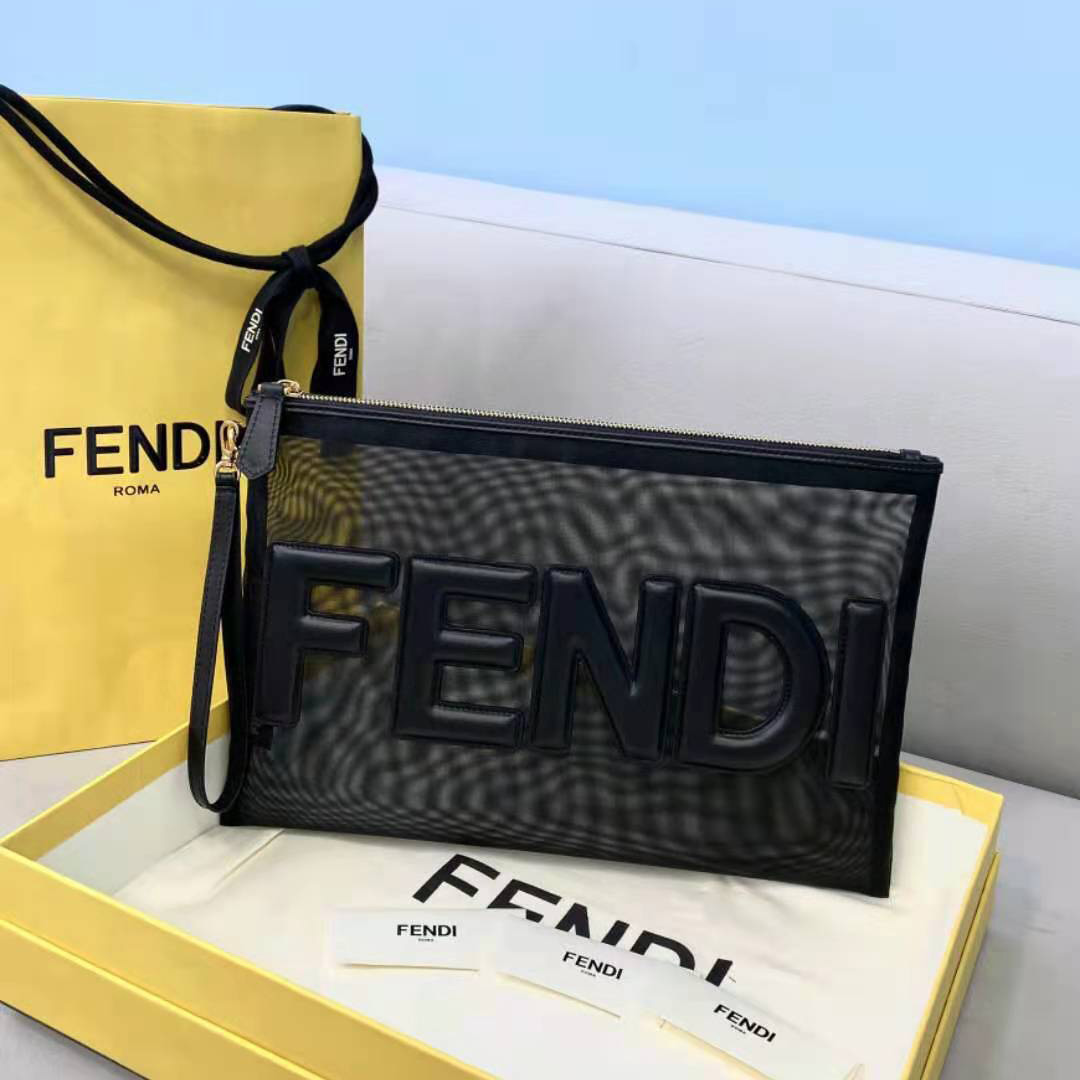Fendi Mesh Large Flat Pouch Black - Image 5