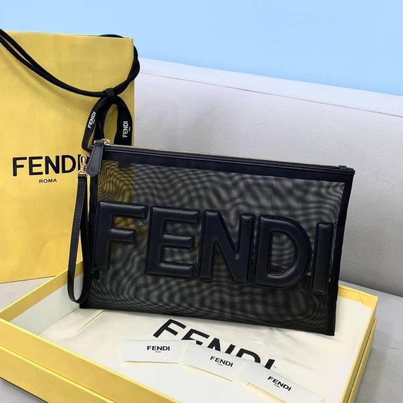 Fendi Mesh Large Flat Pouch Black - Image 8