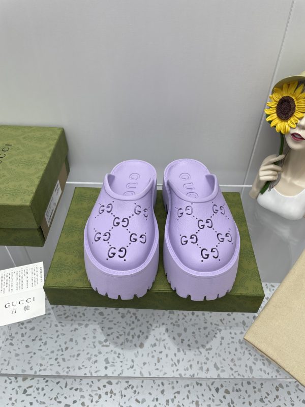 Gucci GG Slides perforated carved shoes purple